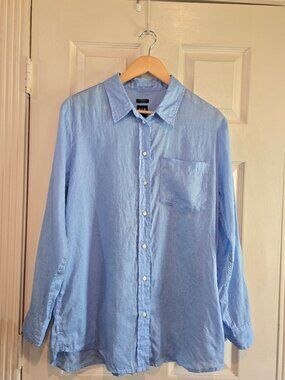 100% Linen Boyfriend Shirt French Blue Size M Button Front Beach Cover Up Gap